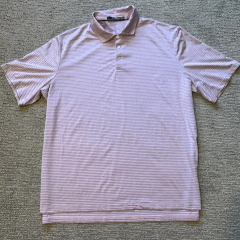 RLX Ralph Lauren Polo Shirt Men’s XXL Pink Blue Stripe‎ Short Sleeve Golf Active